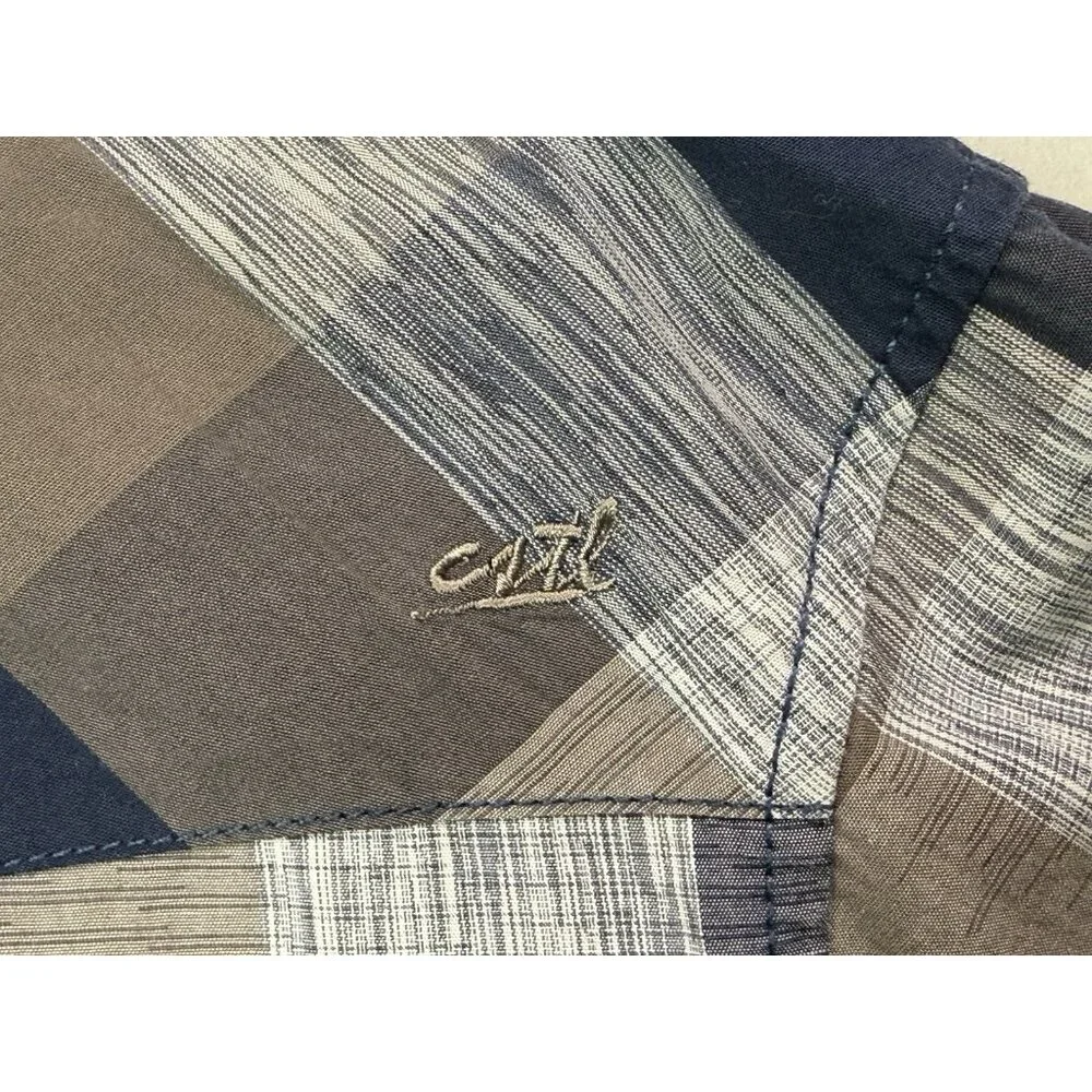 COASTAL Plaid Pearl Snap Button Down Long Sleeve‎ Shirt Blue Gray Mens EUC Sz XL